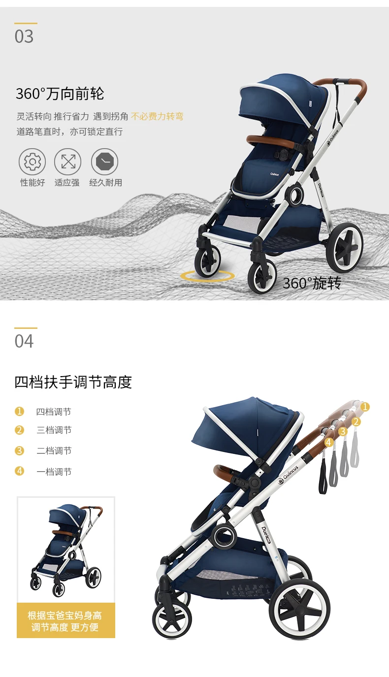 Quantus/Qtus Quintas, детская коляска с высоким пейзажем, двойная, двойная, детская коляска, может сидеть, лежа, светильник для новорожденных, портативная коляска