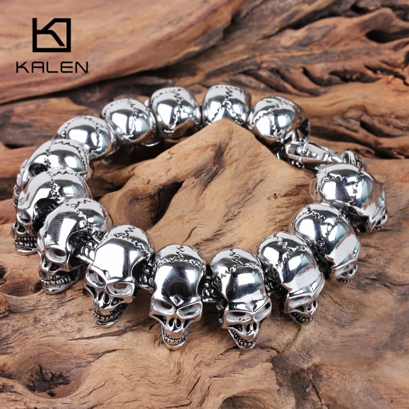 

Kalen Skull Charm Men's Bracelet Stainless Steel Punk Skeleton Male Wrap Bracelet Bangle European Rock Jewelry Accessories