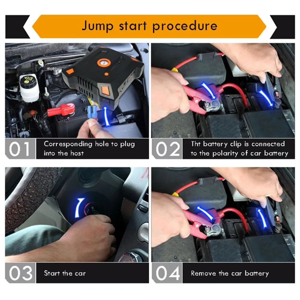 12V 82800mAh Portable Car Jump Starter With Built-in Air Compressor USB Output Battery Power Bank Multifunction Car Charger