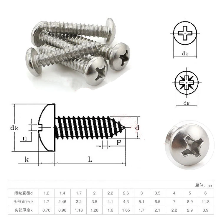 1000 шт M1 M1.2 M1.7 M2 M2.3 M2.6 M3 M3.5 Philips саморезы с круглой головкой из нержавеющей стали 304 саморезы маленький компьютерный винт