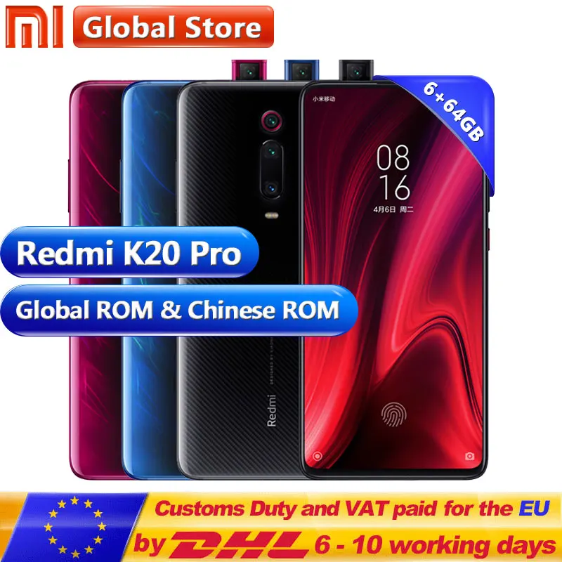 

Global ROM Xiaomi Redmi K20 Pro 6GB 64GB Smartphone Snapdragon 855 Octa Core 4000mAh Pop-up Front 48MP Rear Camera AMOLED 6.39"