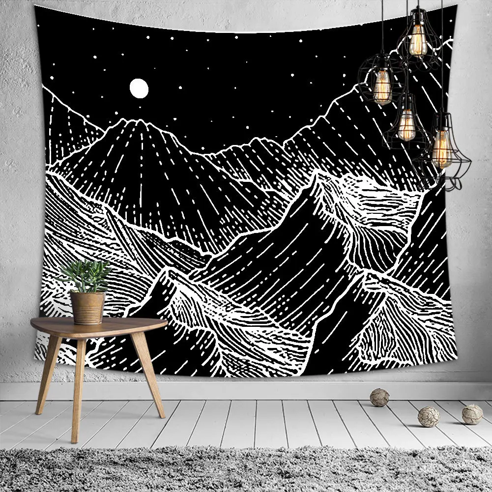 

Black and White Lines Simple Style Landscape Wall Decoration Tapestry Window Tapestry Headboard Dorm Curtains