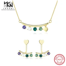 Изысканный элегантный цветок комплект ювелирных изделий Кристалл от Swarovski стильные серьги и кулон цепочки ожерелья 925 Серебро Свадебные ювел