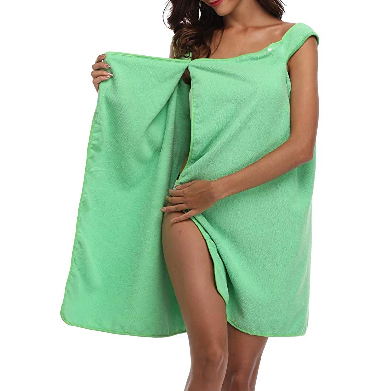 Пляжное полотенце из микрофибры QuickDry, пригодное для носки, банное полотенце, халат, Мягкая юбка на пуговицах для молодых девушек, женщин, впитывающее банное платье