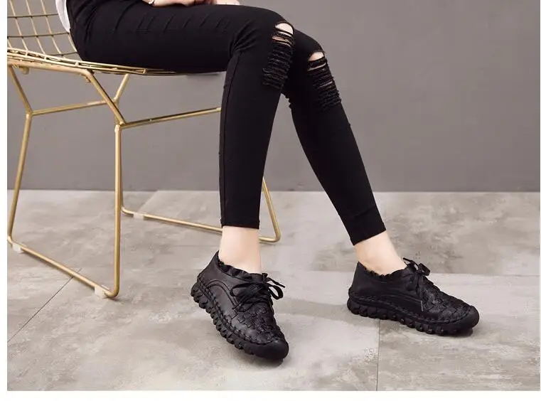 Туфли на плоской подошве в стиле ретро; женские дышащие кроссовки; Высококачественная женская обувь на плоской подошве; повседневная обувь из натуральной кожи; k465