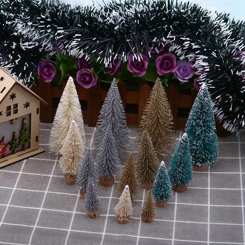 

Fiber Mini Christmas Tree 3Colors Snow Frost Small Pine Tree DIY Craft Desktop Decoration Christmas Ornaments