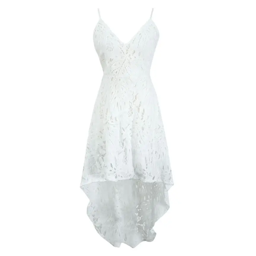 

Women Dress Sexy Hollow Out Deep V-Neck Sling Irregular Dresses Female For Summer 2019 New Lace Sleeveless Backless Sexy Dress