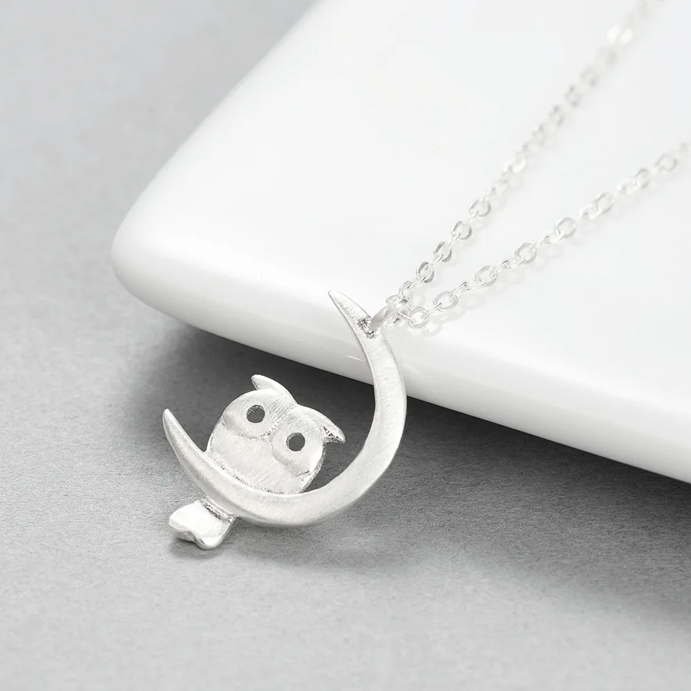Moon owl women 100% 925 пробы серебряные ювелирные изделия с кулоном на цепочке до ключиц| |