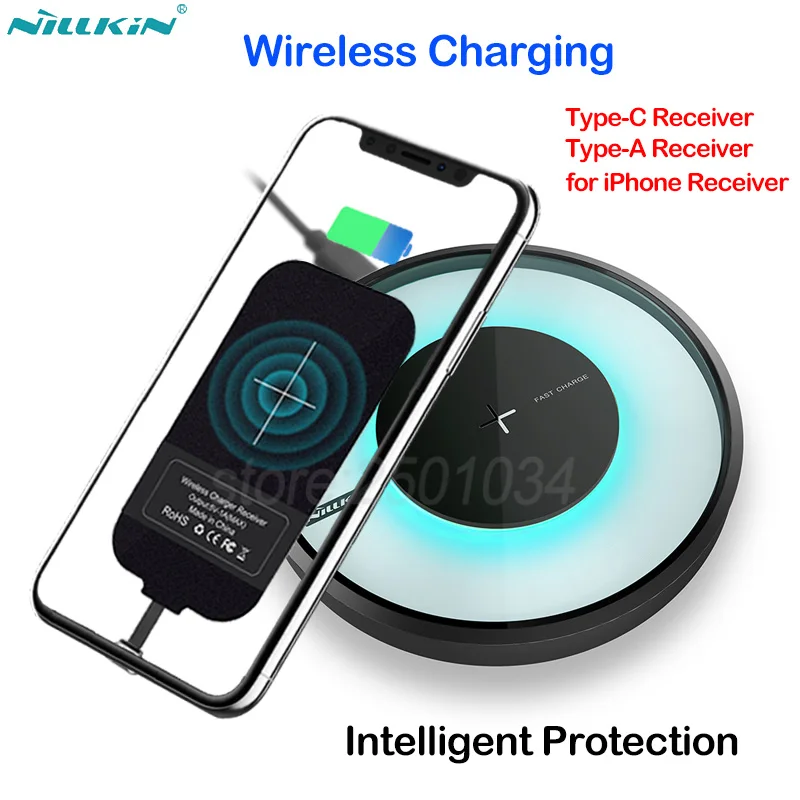 

Nillkin Qi Wireless Charging for iPhone 6 7 Plus Wireless Charger Pad+USB Receiver for Lightning Type-C Port for Xiaomi Samsung