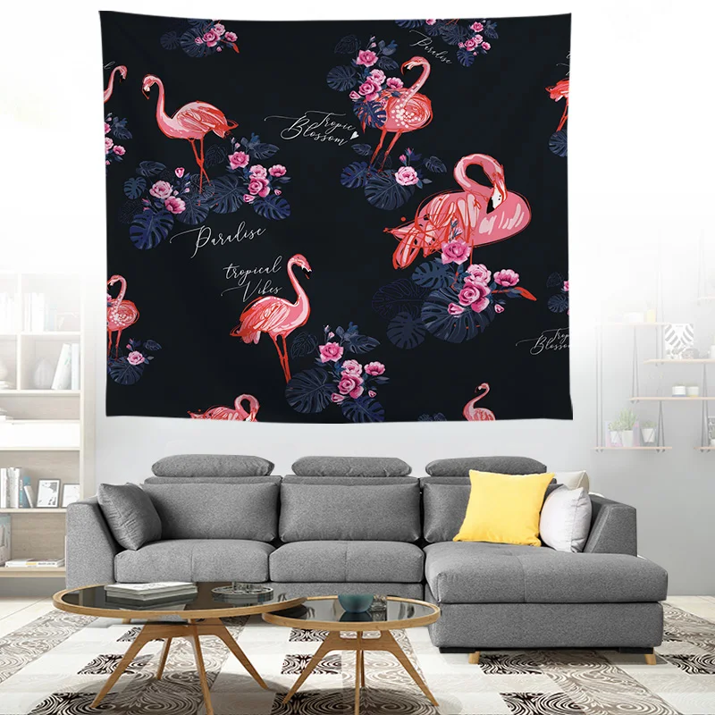 ZEIMON Flamingo Painting Plant Wall Tapestry Polyester Fabric Hippie Beach Throw Tapestries Wall Hanging Art Farmhouse Decor