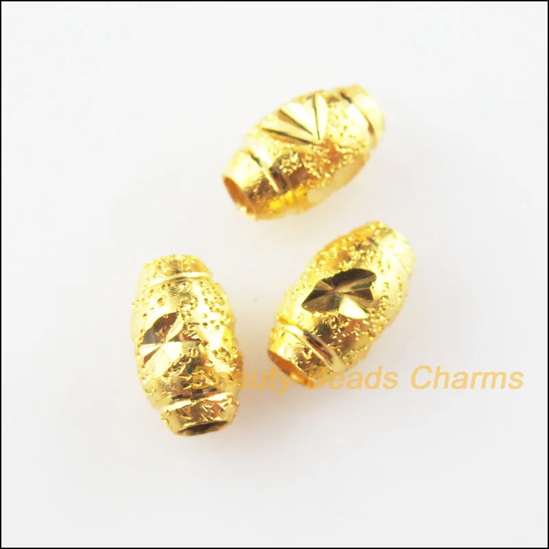 

18Pcs Gold Color Loose Oval Rice Copper Flower Spacer Beads Charms 5x9mm