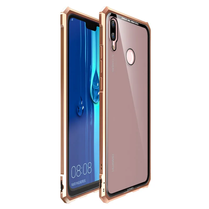 OMEVE для huawei Y9 чехол наслаждаться Max чехол рамка из металлического сплава закаленного Стекло задняя крышка бампера для huawei наслаждаться 9 Plus - Цвет: Золотой