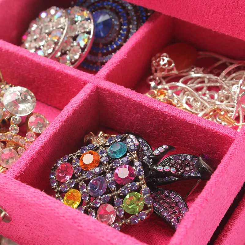 Guanya hot sell protable Velvet jewelry organizer jewel case 3 layers new style jewelry gift box for christmas day