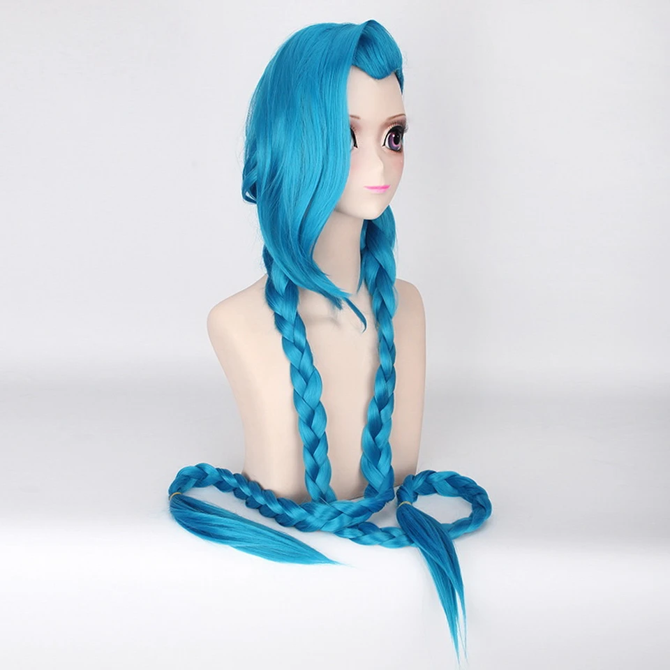 Yiyaobess 110 см Джинкс Лига Легенд парик для косплея синий хвост косы Лига Легенд Длинные Синтетические волосы парики для Хэллоуина Костюм Вечерние