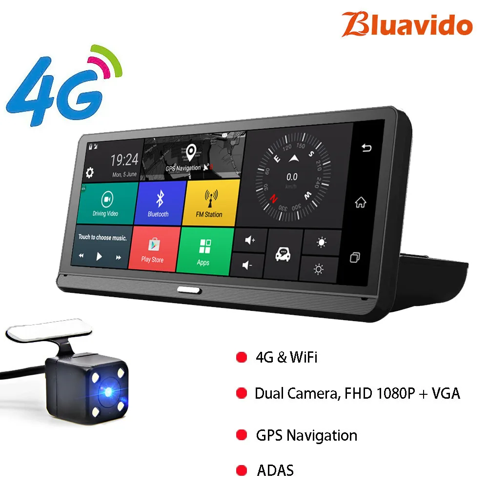 Bluavido " 4G Android gps навигация ADAS Full HD 1080P Автомобильный видеорегистратор камера WiFi удаленный монитор BT 4,0 Авто видео рекордер Dash cam - Размер экрана, дюймов: Dual Camera