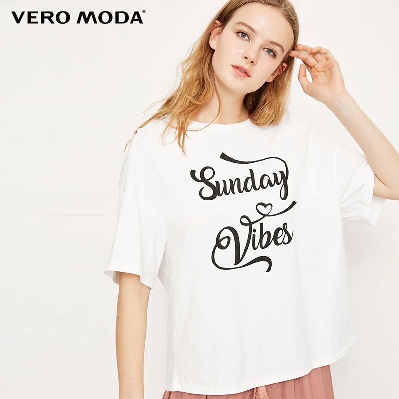 

Vero Moda Letter Print Back Lace-up Trims Leisure T-shirt|318201573
