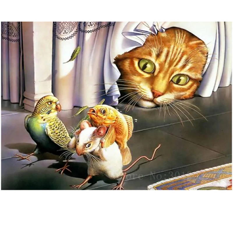 

Diamond Mosaic Diy Diamond Embroidery Cat & Parrot And Rat Pack Fish Diamond Painting Cross Stitch Floral Rhinestone Decoration
