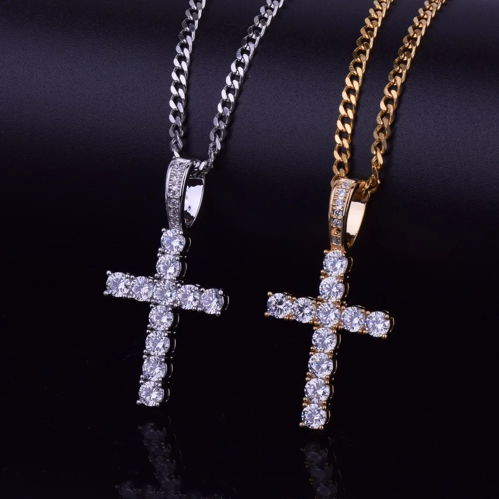 Для мужчин и женщин AAA циркон крест кулон Золото Серебро Медь Материал Iced Out CZ крест подвески, ожерелья, цепи модные хип хоп ювелирные изделия