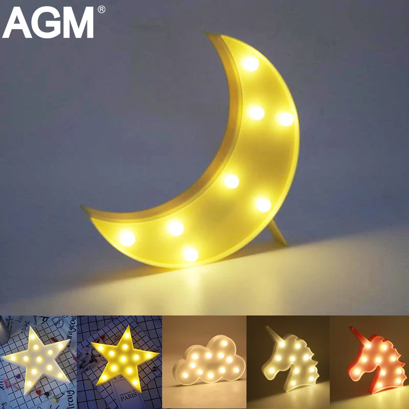 AGM LED ночник облако Луна Звезда лампа 3D Огни Новинка Luminaria кактус Marquee письмо для