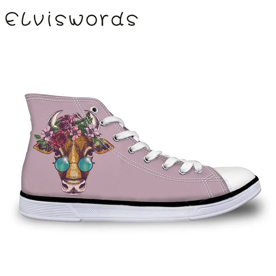 

2019 New Women High-top Canvas Shoes Fashion Animals Printed Small Fresh Lace-up Flat shoes Student Casual Shoes