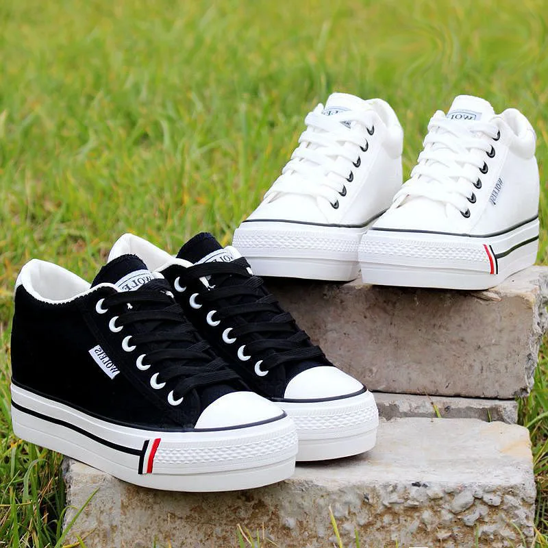 

2019 Spring New Fashion girl Canvas Sneakers Shoes Women Flats Platform Casual Shoes Lady high heels wedge platform Shoes