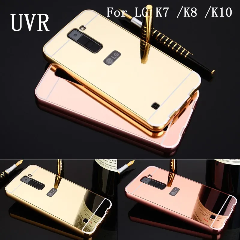 

For LG K10 Case Phone Cases Luxury Mirror Hybrid Armor Hard Metal Aluminum Frame For LG K8 Cover K7 K 7 8 10 2017