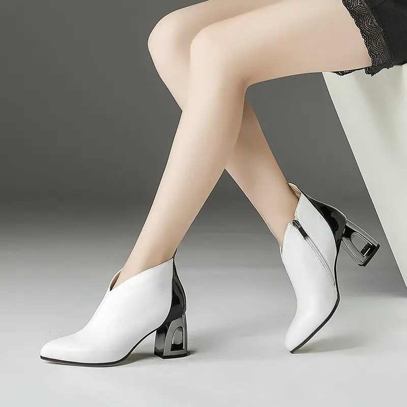 Новые женские ботильоны из натуральной кожи на высоком каблуке; женские модельные туфли; цвет белый, оранжевый; женские ботинки; большие размеры 42, 43