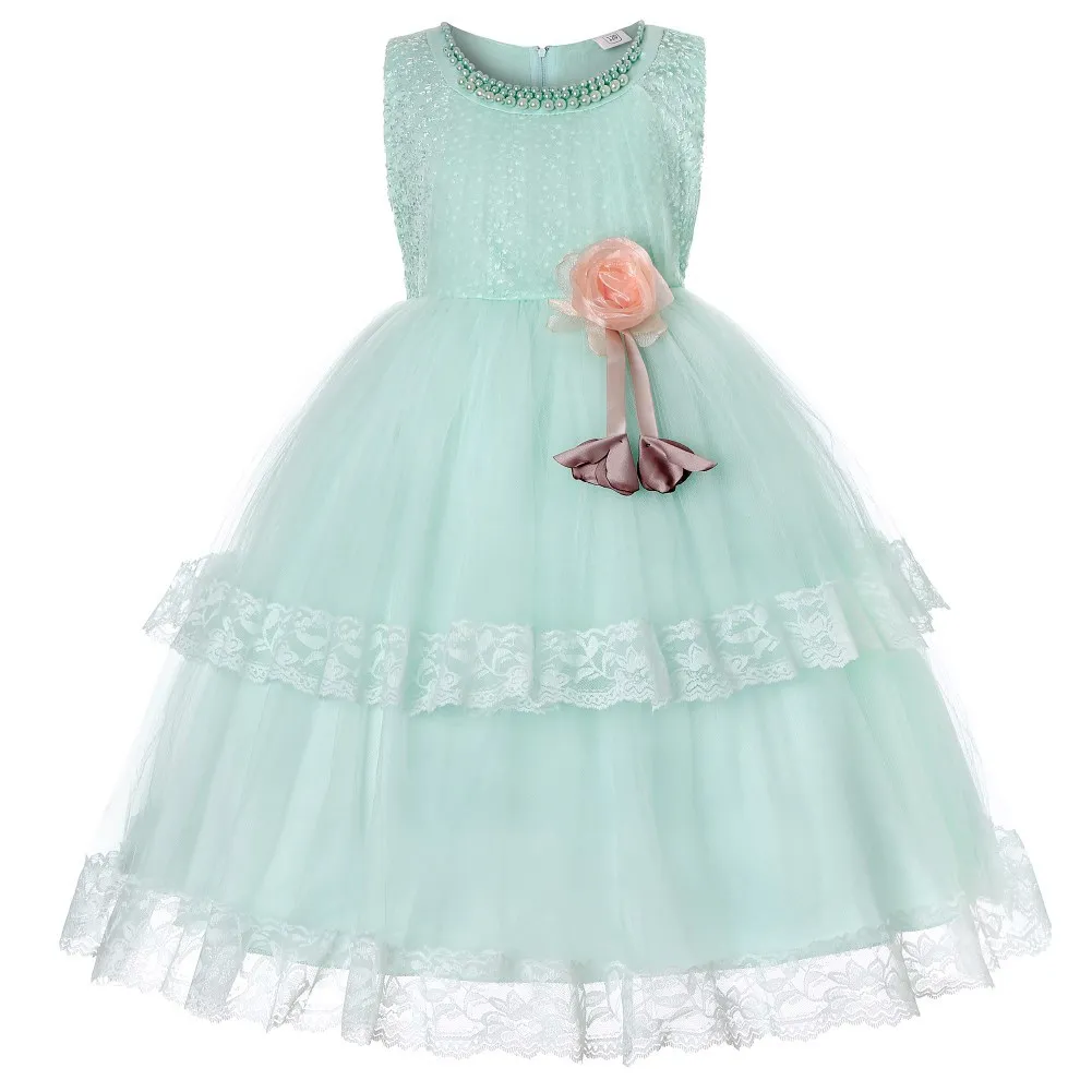

Mint Green White Tulle Lace Beaded Ball Gown Flower Girl Dresses First Communion Girls Party Dress Kids Elegant for Weddings