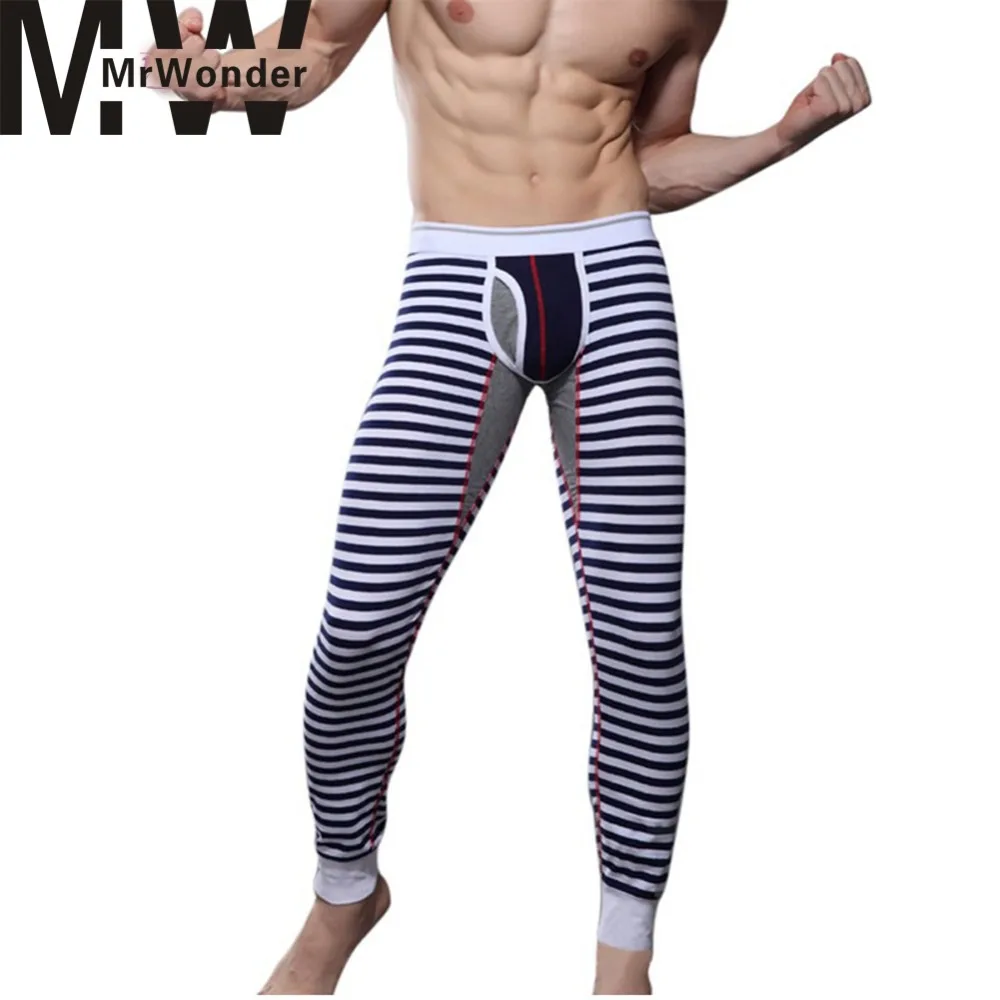mrwonder Men's Fsahion Long Thermal Underwear Low waisted Stripe