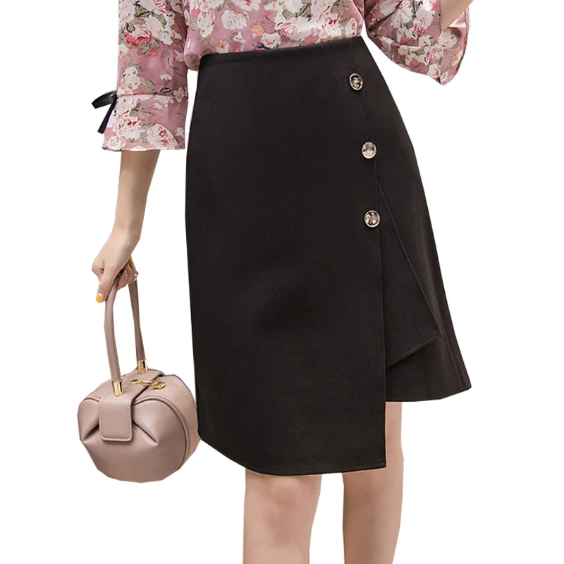Плюс Размеры 2019 Новый однобортный асимметричный подол офисные юбки женские Юбки-карандаши сексуальная модная юбка женская облегающая юбка