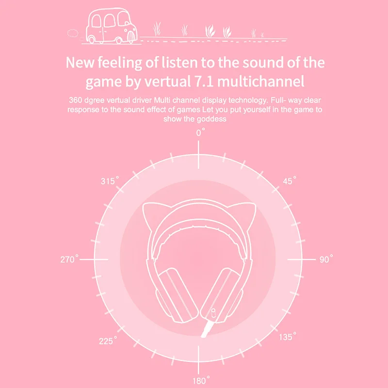 Розовые наушники для девочек с шумоподавлением 7,1 каналов USB проводные Игровые наушники милые кошачьи наушники с микрофоном для ПК