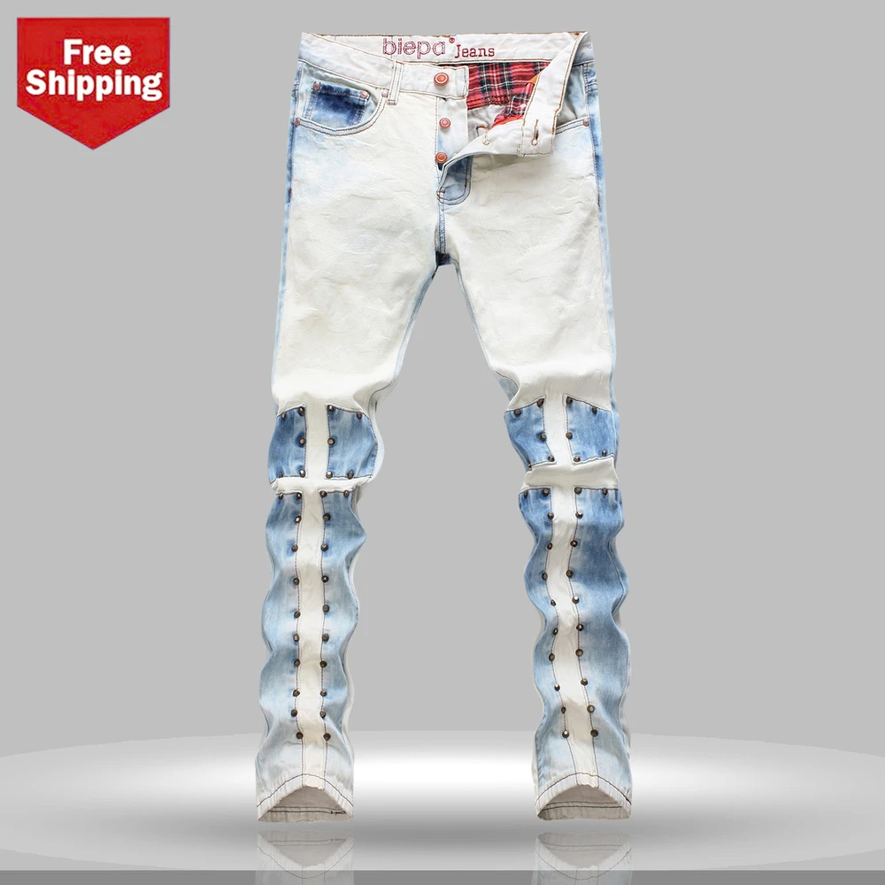 rivet punk bleached jeans pantalones vaqueros hombre denim overalls men  levis men|jeans mens slim fit|jean materialjeans onli - AliExpress