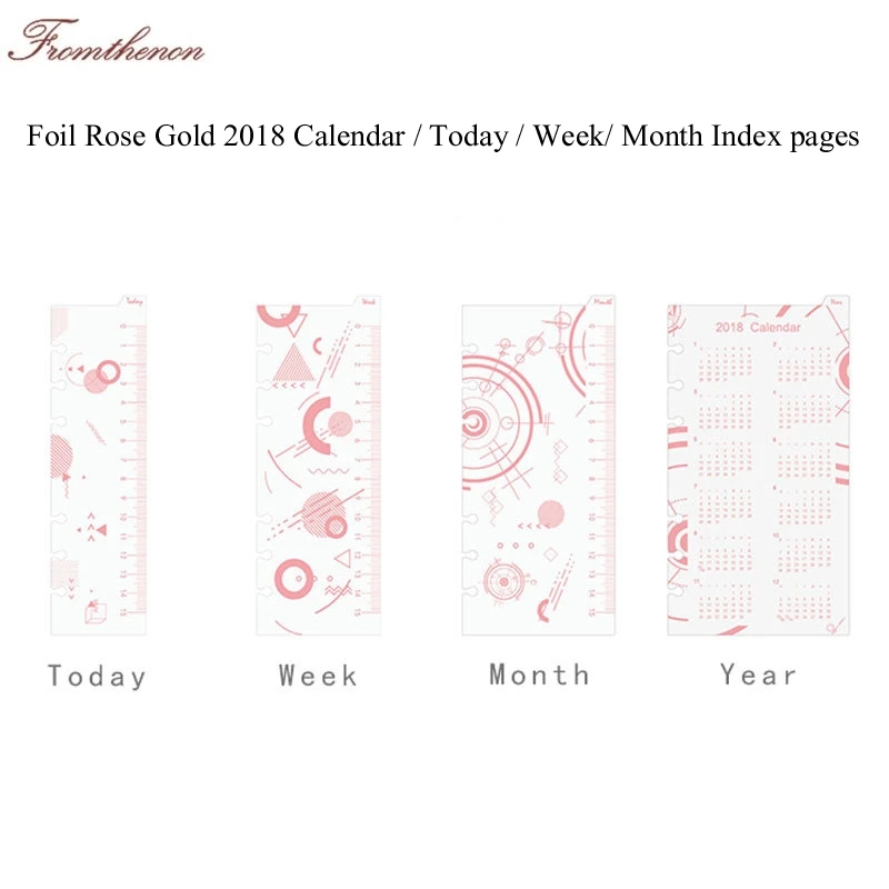 Foil Rose Gold Spiral Notebook Index Pages 2018 calendar Today weekly monthly PVC Dividers  A5A6 Planner Accessories Stationery