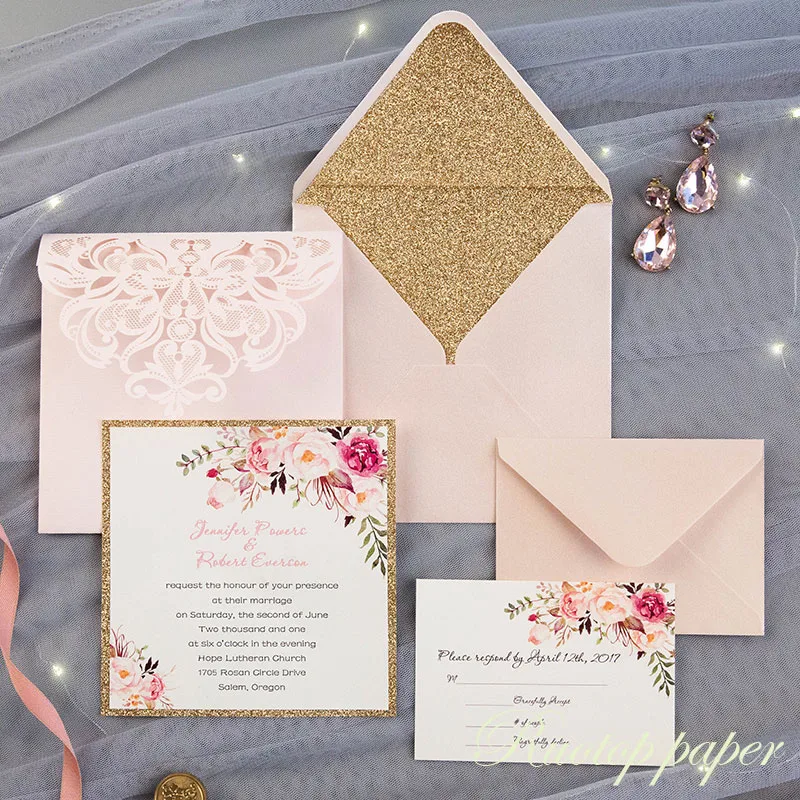 

50pcs custom color Wedding Invitations Card Pearl Paper Laser Cutting Wedding Invitation Flowers Hollow Wedding Greeting Cards