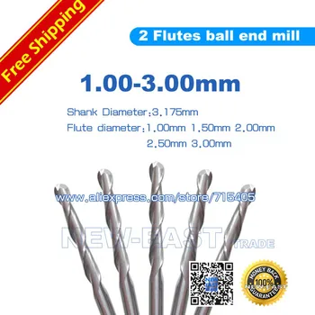 

1lot 1mm 1.5mm 2.0mm 2.5mm 3mm Two Flutes 2 flutes Ball Nose End Mill Cutting Tools Wood Router Cutters Acryl PVC