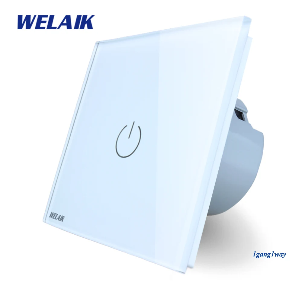 WELAIK Crystal Glass Panel Switch White Wall Switch EU Touch Switch Screen Wall Light Switch 1gang1way