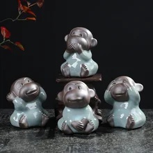 1 шт. керамическая обезьяна чай домашнее животное украшение автомобиля милый забавный ручной работы талисман ремесла чай питомцы 7,5*5,5 см