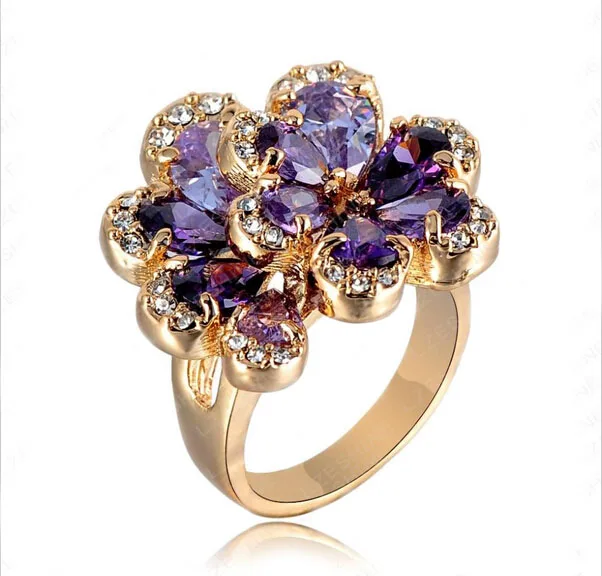 Fashion New Women Rings Rose Gold Color Flower Ring With Purple Austrian Crystal Fashion New Women Rings Rose Gold Color Flower Ring With Purple Austrian Crystal