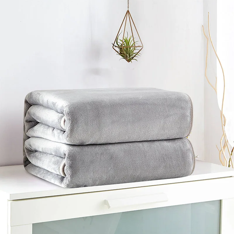 Полиэстер сплошной цвет толстый плюшевое одеяло выбрасывает Фланелевое мягкое теплое Флисовое одеяло s для самолета/дивана/постельных принадлежностей - Цвет: Grey