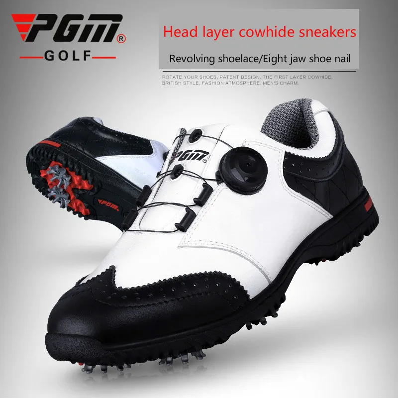 

PGM Golf Mens Shoes Convenient Comfortable Knob System GOLF Men's Shoes Waterproof Genuine Leather Spikers Screw Locking Device
