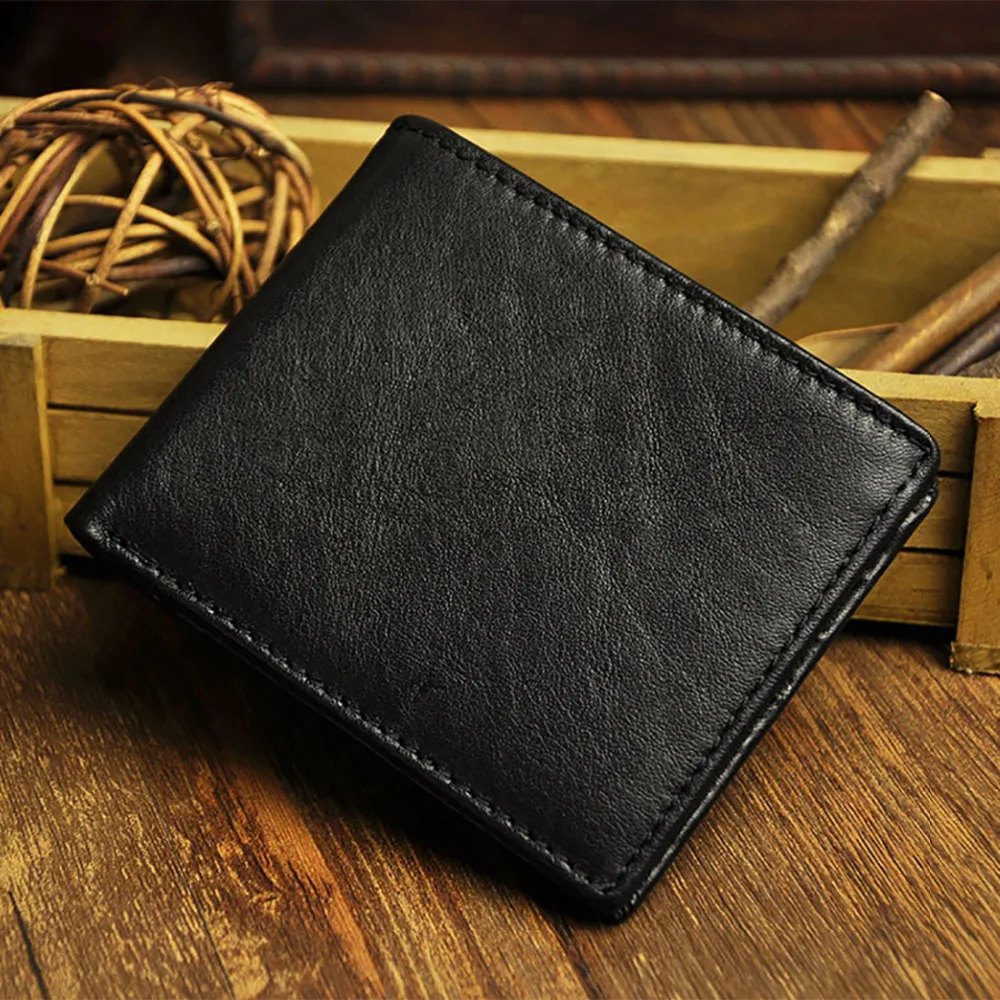 

Men Oil Wax Genuine Leather Small Wallet First Layer Cowhide Designer Vintage Bifold Purse Coin Pocket Card Holder Short Wallets