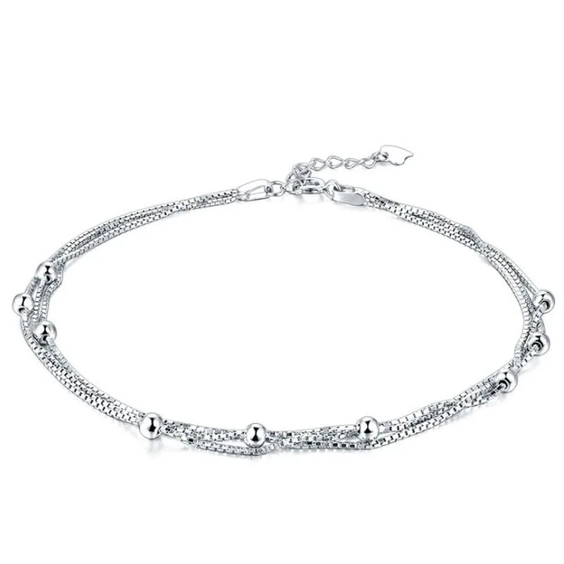 Very Nice Good Quality 925 Sterling Silver Three Circle Foot Chain  Anklet Chain With Small Beads Charm