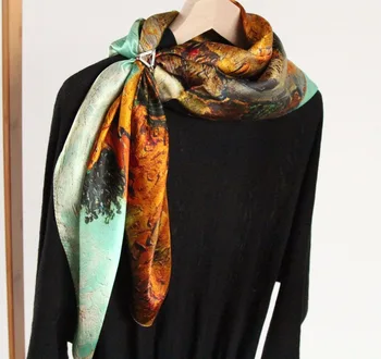 

Shistal-pure real silk square scarf 90cm fashion print women and girl brand shawl famous oil painting artwork new design No.12