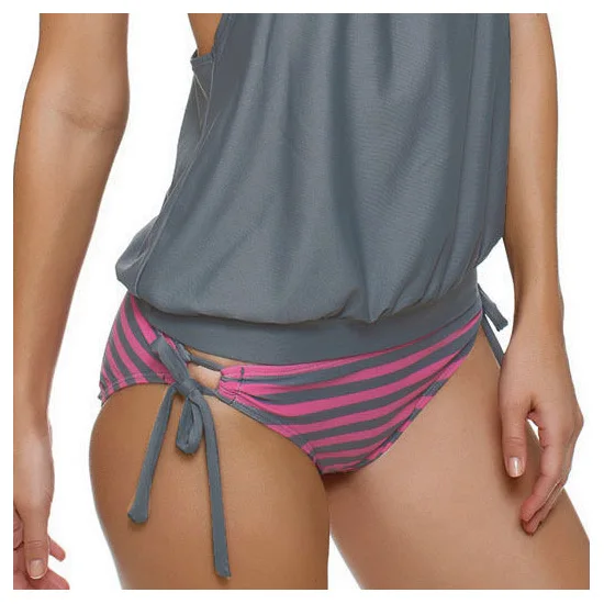 

Sexy Women Striped Splicing Spaghetti Strap Bikini Swimwear Swimsuit Beachwear Gray S