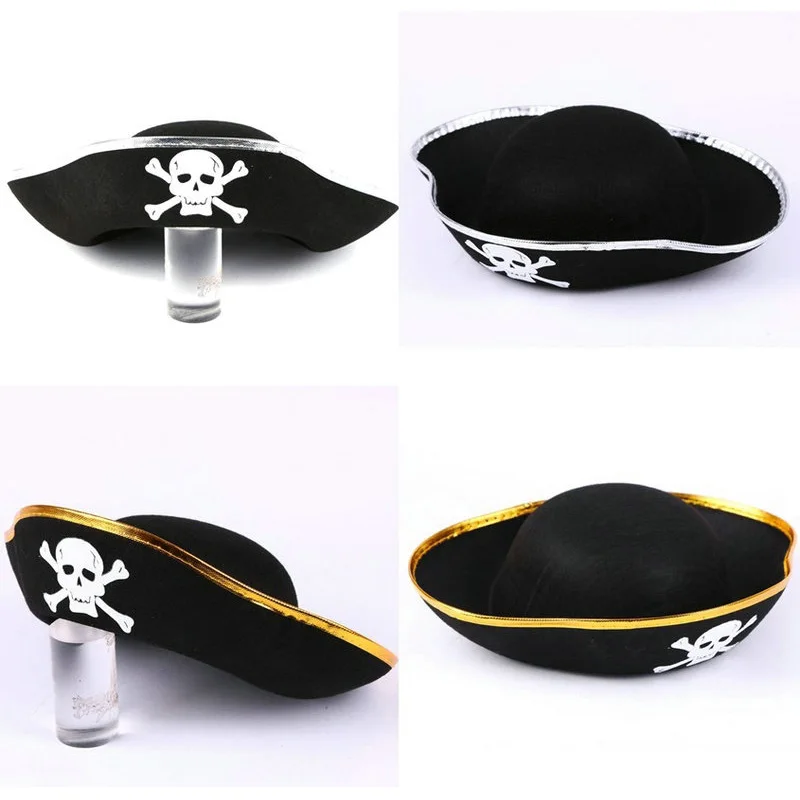 Pirate Cap Skull Print Pirate Captain Costume Cap Halloween Masquerade Party Cosplay Hat Prop