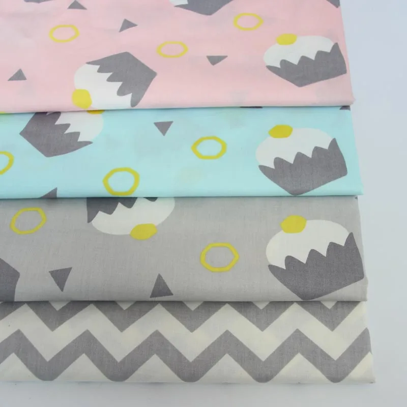 

Grey pink cupcake tri angle chevron cotton twill cloth for DIY crib home textile cushion patchwork decor tissus tilda fabric