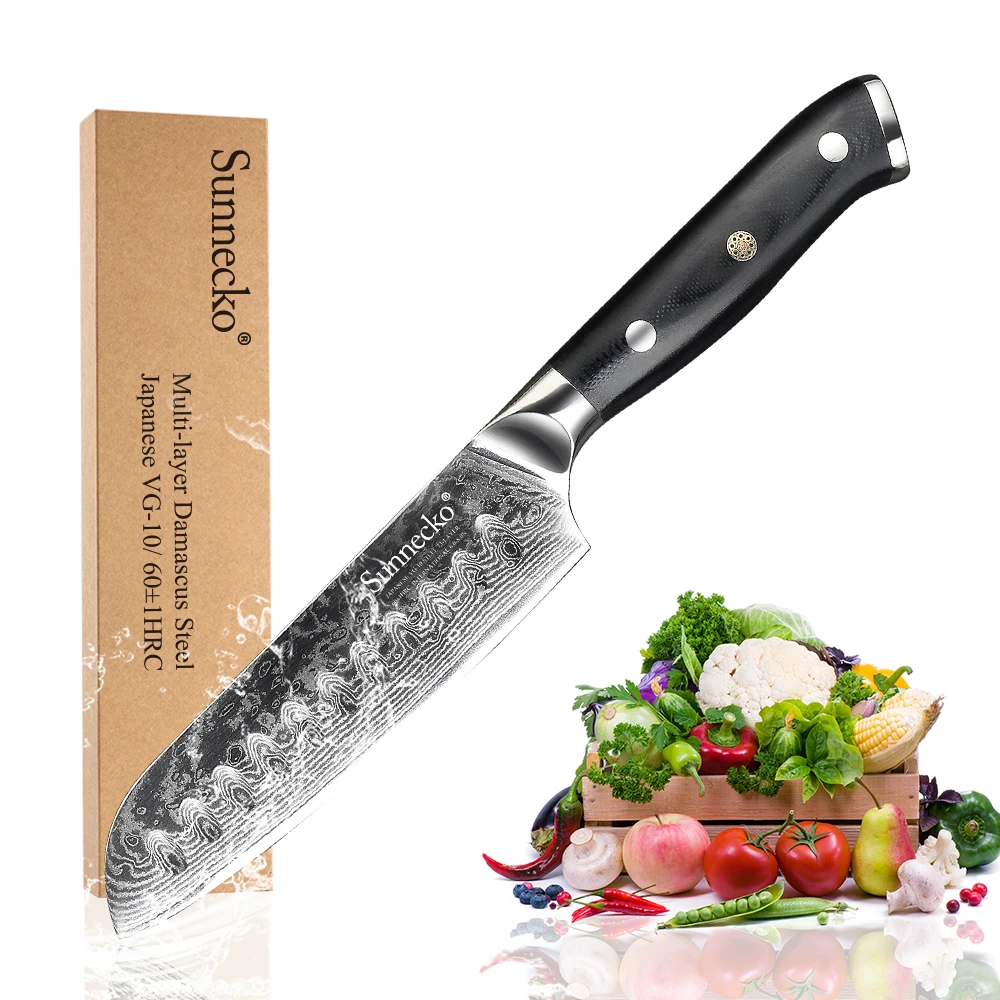 Sunnecko японский нож Santoku из дамасской стали 5 дюймов VG10 острое лезвие бритвы