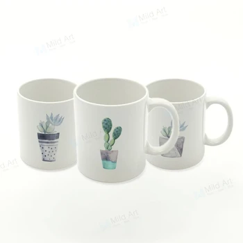 

Watercolor Green Plant Cactus Flower Nordic Kitchen Ceramic Water Cup Creative Cute Kawaii Gifts Custom Coffee Tea Beer Mugs Set