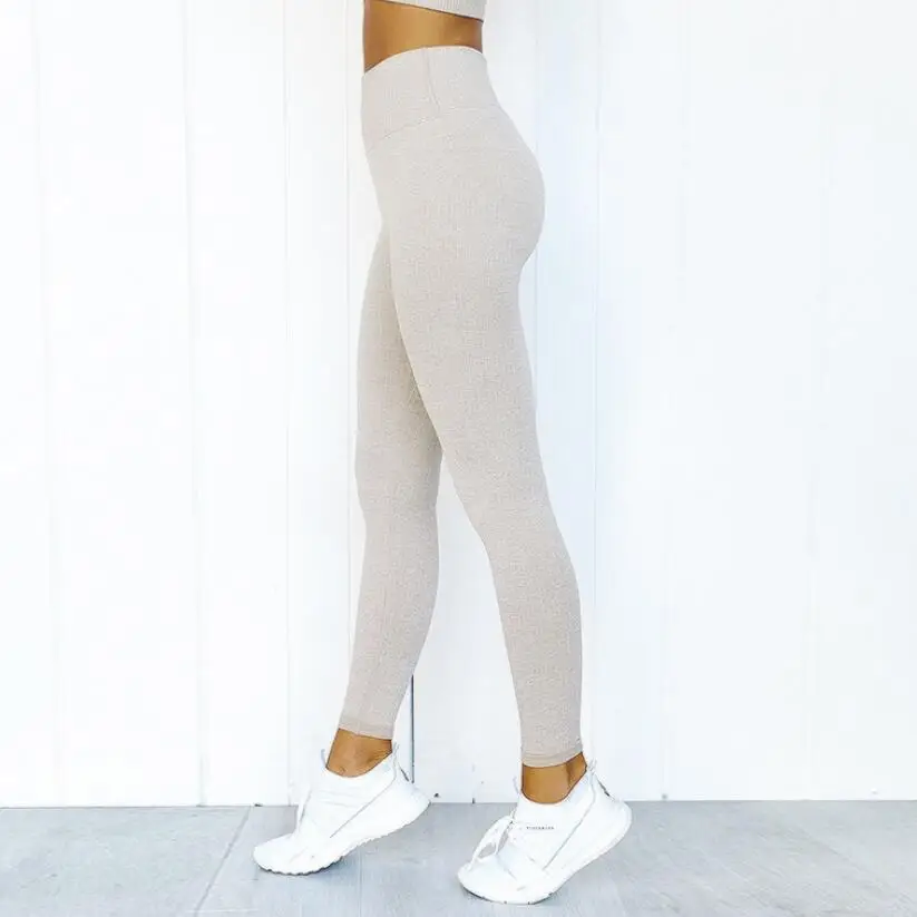 Женские бесшовные трикотажные штаны для йоги, спортивная одежда для бега, эластичные леггинсы для фитнеса, высокая талия, тренировочные штаны для спортзала