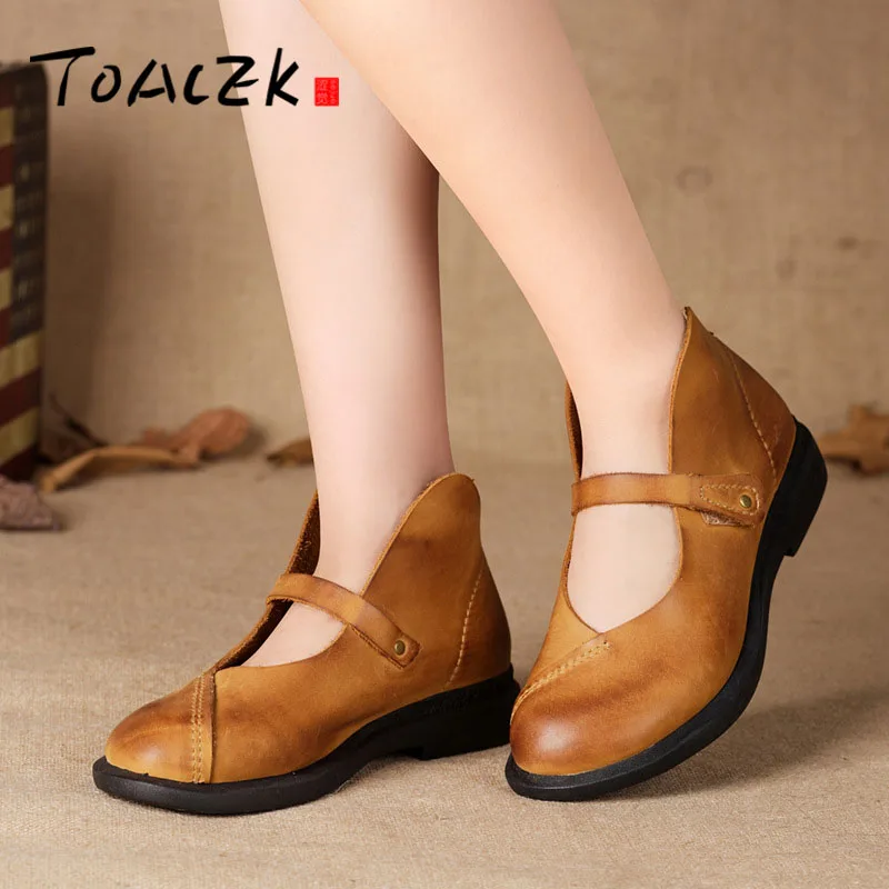 

Japanese handmade vintage leather women's shoes leather cotton and linen companion flat women's single shoes Size 35-42